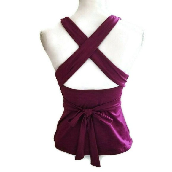 Athena Swim Tankini Womens 32 B/C Purple Criss Cross Wrap Straps Plunge Neckline - Picture 4 of 9